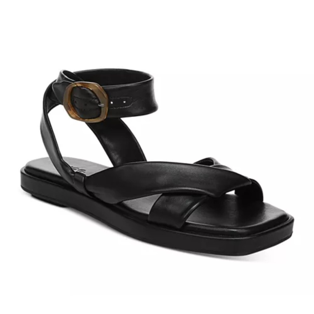 Vince Womens. Twistted Straps Ankle Strap Reza Square Toe Buckle Leather Sandals